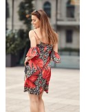 Strap dress with sleeves with red leaves, black PR3215 - Online store - Boutique